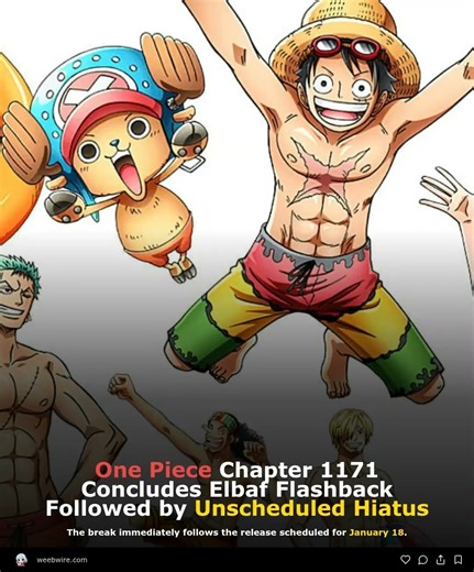 One Piece Chapter 1171 release followed by Shueisha confirmed break