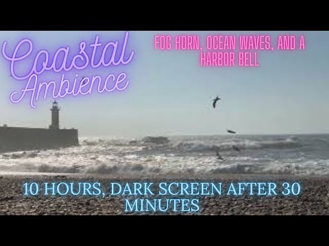 🌊 Ocean Waves with Fog horn and Seabirds for Sleep ⨀ 10 hours - Dark Screen in 30 minutes ⨀