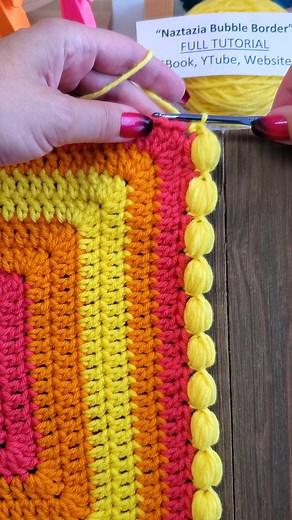 The crochet bubble border is a neat 3D textured pattern made with puff stitches attached with a single crochet stitch to the edge of blankets, handbags, scarves, shawls, hats, and more. 🧶 #reels #crochet #knitting #bubbles #makersgonnamake #artwork #embroidery #textiledesign #yarn #wool #naztazia | Naztazia