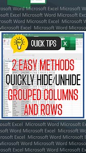 13K views · 203 reactions | Excel Quick Tips: 2 Easy Methods to Quickly Hide and Unhide Grouped Columns and Rows Using Shortcut Keys in Excel. Keep on learning!  ✅Using Shortcut Keys (Alt + Shift + Arrow Right) ✅Using Shortcut Keys (Alt + Shift + Arrow Left) ✅Using Data Tab > Group > Group #ExcelTips #ExcelTutorial #ExcelHacks | DieT | Facebook