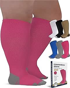 Pembrook Plus Size Compression Socks Wide Calf - Up to 6XL | Pink Wide Calf Compression Socks Women for Soreness, Varicose Veins, and Edema