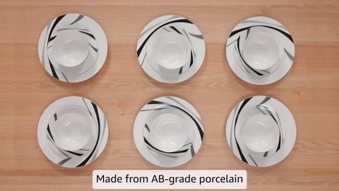Amazon Basics Dinnerware Set, Microwave and Dishwasher Safe, Service for 6, 18-Piece Complete Kitchen, Plates, Dishes, Bowls, Swirl