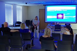 Meditating for stress relief at the Bartlett Library