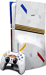 Compatible skins for PS5 Pro and Dualsense, Gundam edition, Full wrapping matte vinyl skin for PS5 Pro normal plate and disk drive plate (Designed by POP SKIN), Dualsense Gundam edition skin included.