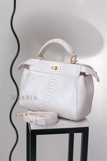 White Python Leather Top Handle Bag - Pearl Ivory Snakeskin Shoulder Purse for Women - Etsy