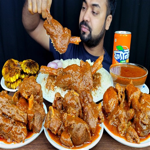 4.5M views · 10K reactions | Huge Spicy Mutton Curry, Mutton Leg Piece, Pointed Gourd Fry, Rice, Soft Drink, Onion, Gravy ASMR MUKBANG Eating Show ||  | Live To EATT | Facebook