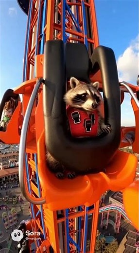 Raccoon Rides a Freefall Tower! 🦝🎢 #sora #shorts