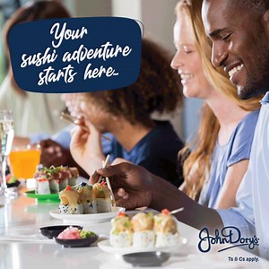 Treat yourself to a John Dory’s sushi adventure to remember. Grab a seat at our sushi belt and, with chopsticks in hand, enjoy all our unique and signature creations, expertly prepared by our sushi chefs. #JDsSushiAdventure #JDsSushiCreations | John Dorys Fish, Grill, Sushi.