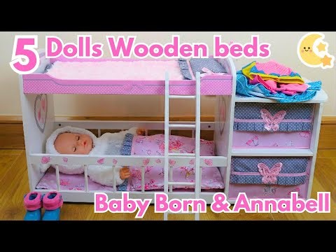 Baby Born & Baby Annabell Bedtime Routine | 5 Wooden Doll Beds Collection & Doll Care Pretend Play