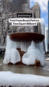 It’s freezing in NYC today ❄️ The Bryant Park fountain is frozen and this moment just hit a Times Square billboard 🗽 Valentine’s Day billboards are almost completely sold out ❤️ We still have a few spots left on the billboard at 49th & Broadway Billboard price starts at $65 I have a special 15% off in my link in bio 💌 | New York Mickey