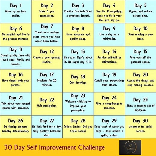 110 Daily Challenges Ideas for "30 Day Self Improvement Challenge"