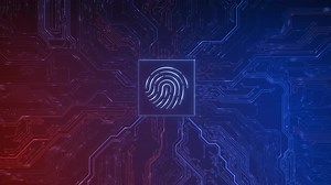 Futuristic Fingerprint Scan on Digital Circuit Board