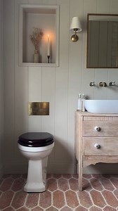 6.2K views · 21 reactions | @countrycottage.reno uses the versatile neutral, Portland Stone in her bathroom alongside complementary wood finishes and gold accents for a harmonious finish. #PortlandStone | The Little Greene Paint Company | Facebook