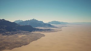 Aerial View of Desert With Background Mountains