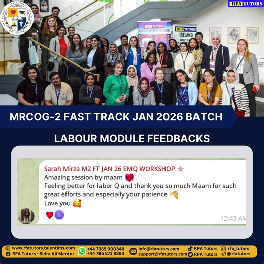 RFA Tutors - Sidra Ali Mentor on Instagram: "Where preparation meets performance positive feedback from the MRCOG-2 Labour Module live session at RFA... #MRCOG2 #mrcogpart2 #rfatutors #rfacourses #bestcourseformrcog For queries, https://wa.me/+447868738893"