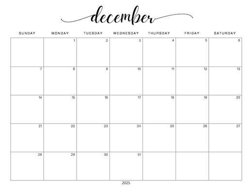Editable December 2025 Calendar Printable Digital Download PDF Planner Canva Horizontal - Etsy