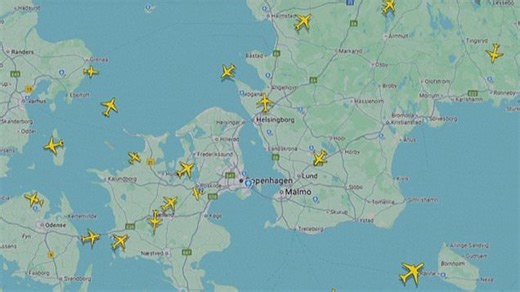 Flight radar shows planes diverting from Copenhagen airport after drone sightings