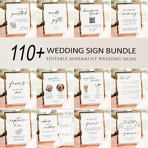 Minimalist Wedding Sign Bundle, Modern Wedding Signage Bundle, Editable Wedding Sign Templates, Instant Download, Boho Wedding Sign Download - Etsy