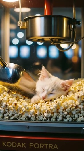 Kitten Snoozing in a Popcorn Machine 🍿🐱 Cinema Cuteness Overload! #DreamScreenAi