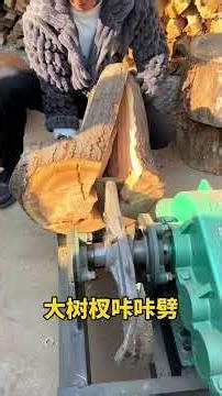 Entering a modern rural area, splitting firewood, the tree trunk splits easily.