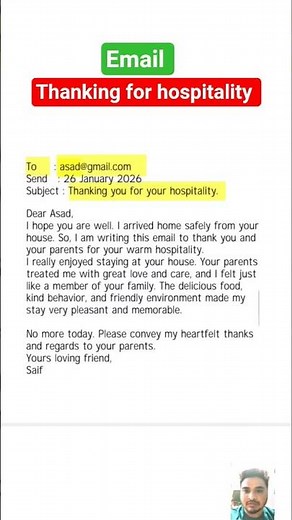 An Email to your Friend about Thanking for Hospitality | Thanking for hospitality email #email