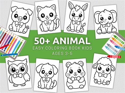 50+ Kawaii Animal Coloring Pages for Toddlers | Kids Printable Coloring Book Ages 3-5 | PDF A4 & US Letter Instant Download - Etsy