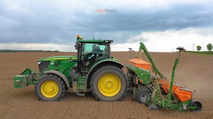40K views · 2.2K reactions | Here is a little video of Willis and Sam in the John Deere 6215R with the AMAZONE Ltd. ED 6000-2C Super, when they were out drilling a trial plot of maize. Fred is in the Massey Ferguson 7720 with Konskilde Germinator bouncing along to the music :) #FarmingVideos #ProHorizon #BritishFarming #Tractors | Pro Horizon Farming Content | Facebook