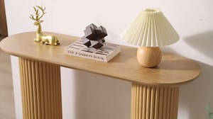 Fluted Console Table, Farmhouse Oval Curved Entryway Table with Storage and Fluted Wood Legs, Narrow Sofa Table Small Long Entry Table for Entrance, Hallway, Living Room (Natural)