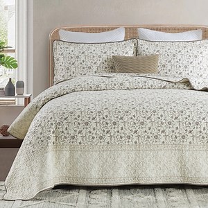 DDUOXIN Beige Cotton King Size Quilts - 100% Cotton King Size Quilt Bedspread Set, Floral Quilt Bedspreads for King Bed, Lightweight Reversible Bedding Set for All-season, Purpl/Off-white/Beige Brown