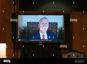 Washington, DC, USA. 12th Oct, 2020. United States Senator Thom Tillis (Republican of North Carolina), speaks via video conference during a Senate Judiciary Committee confirmation hearing in Washington, DC, U.S., on Monday, Oct. 12, 2020. Voters will get their first close look at Judge Amy Coney Barrett in hearings that begin today and are all but certain to lead to President Donald Trump's Supreme Court nominee being placed on the high court just days before the election.Credit: Stefani Reynold