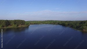 Aerial view over Black Creek Lake in LBJ Grasslands in Decatur Texas.