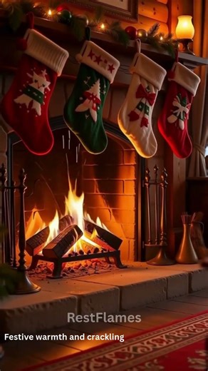 RestFlames| Classic Christmas Fireplace Cozy Crackling Fire Stockings Hanging | 4K Holiday Ambience