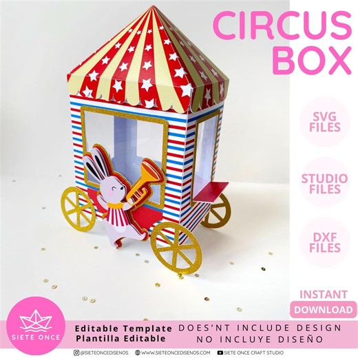 Circus Box Editable Template • Circus Box • SVG DXF STUDIO • Silhouette Cricut Cutting File • Party Favor Box • Digital Circus Party - Etsy UK