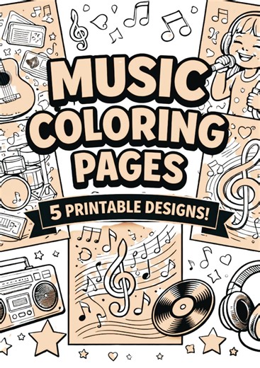 Music Coloring Pages, Notes, Instruments Art (PDF + PNG Download) - Etsy
