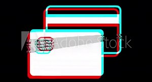 Credit Card Icon Old Vintage Twitched Bad Signal Screen Effect 4K Animation. Twitch, Noise, Glitch Loop with Alpha Channel.