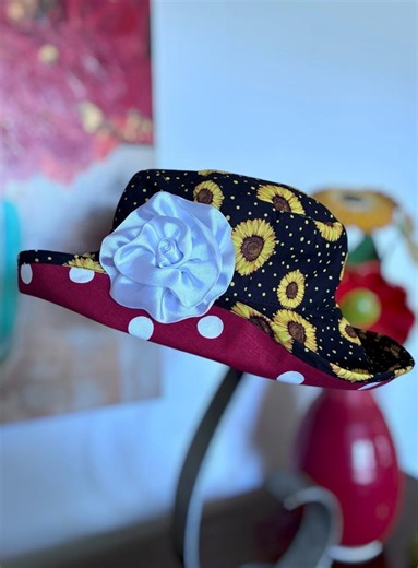 Floppy Sun Hat: Reversible Sunmer Print, Flower Pin - Etsy
