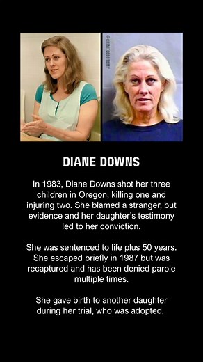 On May 19, 1983, Diane Downs arrived at a hospital in Springfield, Oregon, claiming a stranger had shot her and her three children during an attempted carjacking. However, inconsistencies in her story and forensic evidence led authorities to suspect her involvement. Her 7-year-old daughter, Cheryl, died from her injuries, while her other children, Christie and Danny, survived but sustained severe injuries. In 1984, Downs was convicted of murder, attempted murder, and assault. She was sentenced t