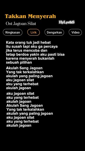 Lirik Lagu Takkan Menyerah-Ost Jagoan Silat Part 273 🎶 #lyrics #liriklagu #lirikviral #lagunostalgia #lagutrend #lagufyp #musichits #musicvideo #hylyriks #ostjagoansilat #takkanmenyerah