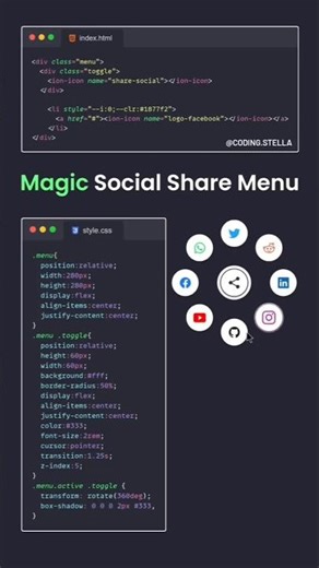 Create magic share button using HTML and CSS 👻😈 #viral #trending #programming #trendingwebdesign