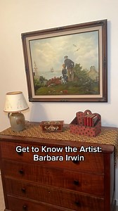 This work marks a significant milestone in Barbara Irwin’s artistic journey—her first completed oil painting. Long recognized for her contributions to American folk art, Irwin’s work has consistently favored narrative. She was drawn to the simple, expressive ‘naive’ techniques passed down through generations. Her work is greatly admired and collectible within the primitive community, especially since she has since retired from the art. Her home and story will be featured in the upcoming Fall 202