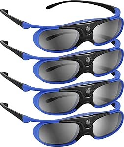 DLP 3D Glasses, 144Hz Rechargeable 3D Active Shutter Glasses for All DLP-Link 3D Projectors, Can't Used for TVs, Compatible with BenQ, Optoma, Dell, Acer, Viewsonic DLP Projector (Blue - 4Pack)