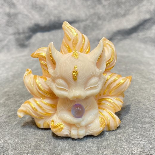 Hand Carved Tagua Nut Nine-tailed Fox Figurine: Golden Accent Spiritual Sculpture - Etsy