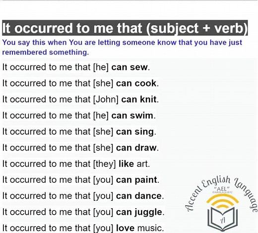 2.1K views · 158 reactions | It occurred to me that (subject + verb). #ael #akhlaque #english #learn #language #grammar #IELTS #occurred #verb #ael2024 | Accent English Language "AEL" | Facebook