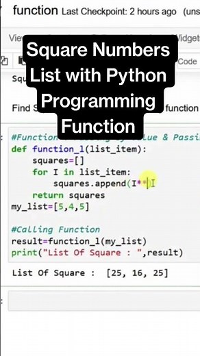 Python Programming Function Square List Values! #python #ai
