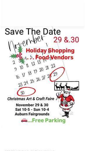 Auburn's Annual Christmas Art & Craft Faire Nov 29 & 30 Sat 10 -5 / Sun 10 - 4 Gold Country Fairgrounds and Event Center 209 Fairgate Rd. Auburn Ca * Armory Building A Unique Holiday Shopping Experience The Faire features more than 60 Regional Artisans, selected for the originality and quality of their work ....with Exhibitions of - Fine Art - Quality Handcrafted Items - Home Deco ....and Mor 🎅 Santa's Attic - Vintage Finds - Antiques & Collectables Food will be available for purchase from the 