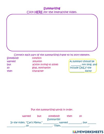 How to Summarize Fiction worksheet