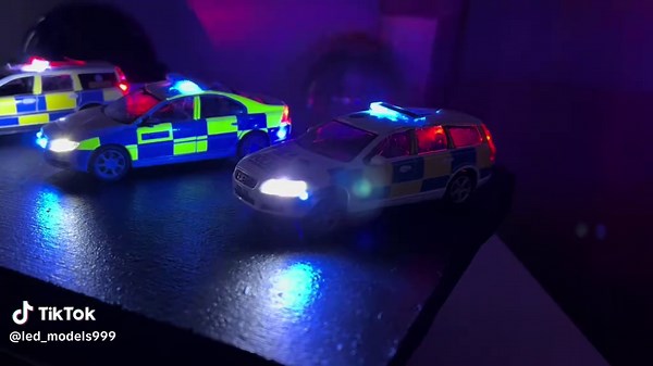 3x Volvo Police Cars: Handmade Models with LEDs