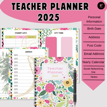 Teacher Planner 2025 |Printable PDF Teacher Organizer with Student Lists & Notes
