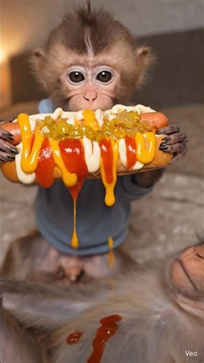 브리티시 숏헤어가 보더콜리 새끼 괴롭히다 엄마 오자 그루밍| Monkey holds a ukulele and starts strumming it quickly.