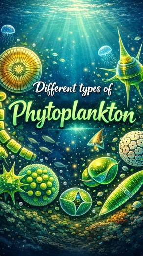 Algaltechnology on Instagram‎: "🌱 Different types of Phytoplankton 🌊 Phytoplankton are tiny organisms with a huge impact! They form the base of the marine food web, produce a large portion of the world’s oxygen, and play a key role in regulating Earth’s climate. From diatoms to dinoflagellates, each type has its own unique structure and function in the ocean ecosystem. ✨ Small in size, powerful in influence. #Phytoplankton #MarineBiology #OceanLife #MicroscopicLife #MarineEcosystem OceanScienc
